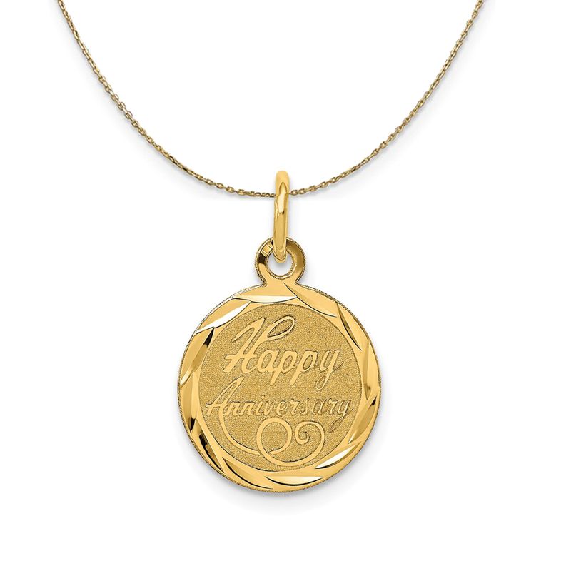 14k Yellow Gold Happy Anniversary Circle Necklace - 24 Inch